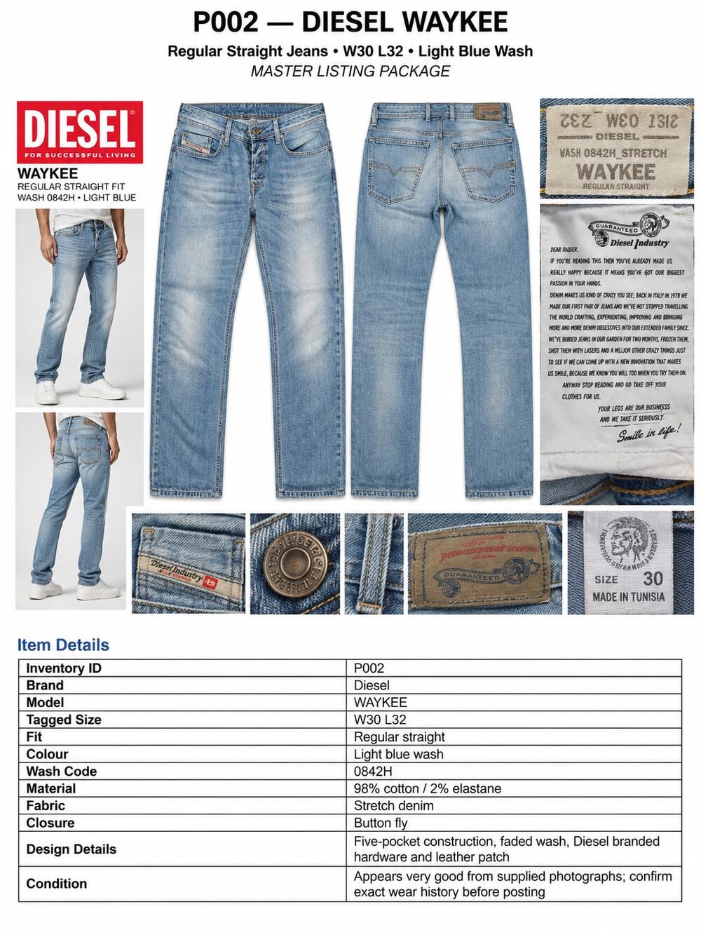 Diesel WAYKEE Regular Straight Jeans - W30 L32 -Ligh Blue